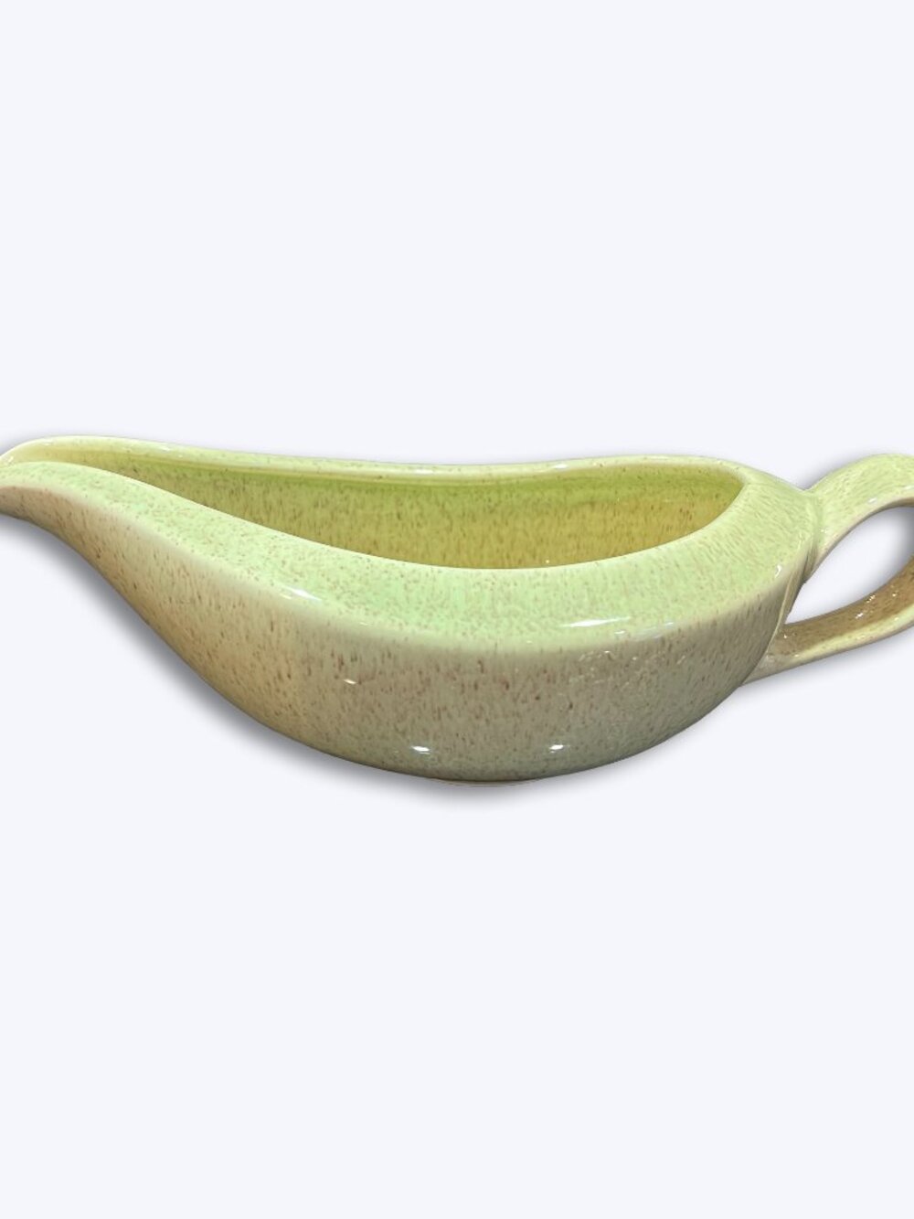 Vtg Laurel Pottery California Living Gravy Boat Green Speckled MCM 1950s Atomic